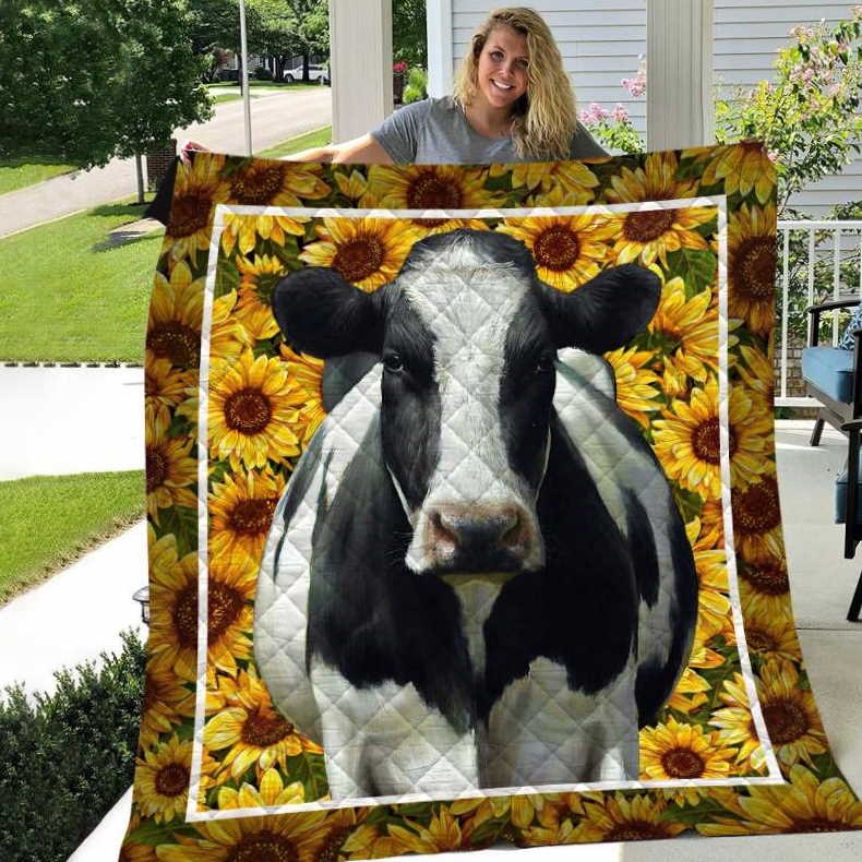 Cow And Sunflower Like Blacket 3D Quilt Blanket