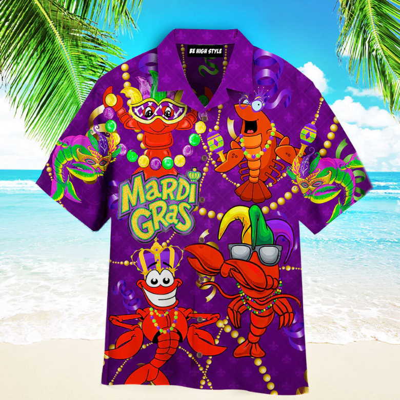 Crawfish Mardi Gras Aloha Hawaiian Shirt