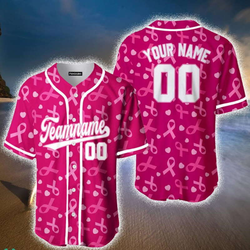 Custom Name Breast Cancer Awareness White Pink Baseball Jerseys
