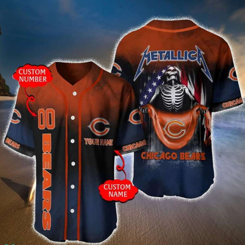Custom Name Chicago Bears Logo Skellington Baseball Jerseys