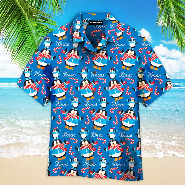 Cute Christmas Penguin Pattern Aloha Hawaiian Shirt