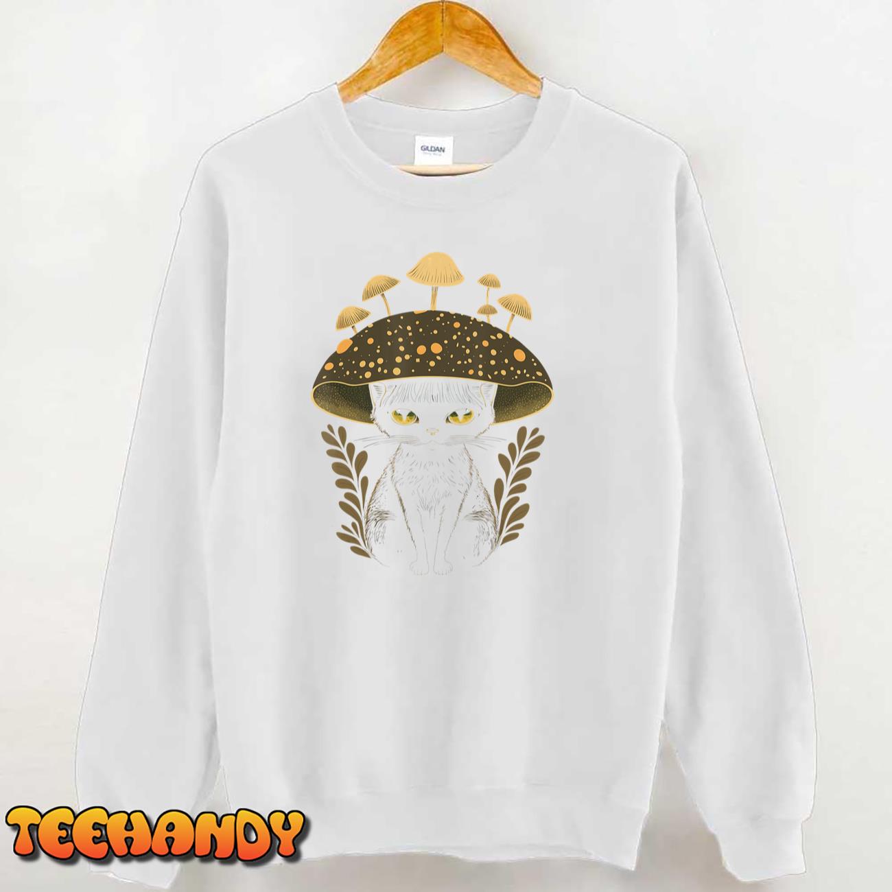 Cute Cottagecore Aesthetic Cat Mushroom Women Kids T-Shirt