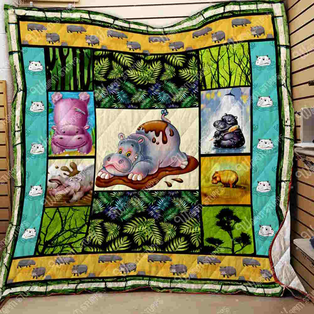 Cute Hippo 3D Quilt Blanket