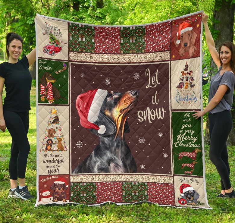 Dachshund In Snow 3D Quilt Blanket