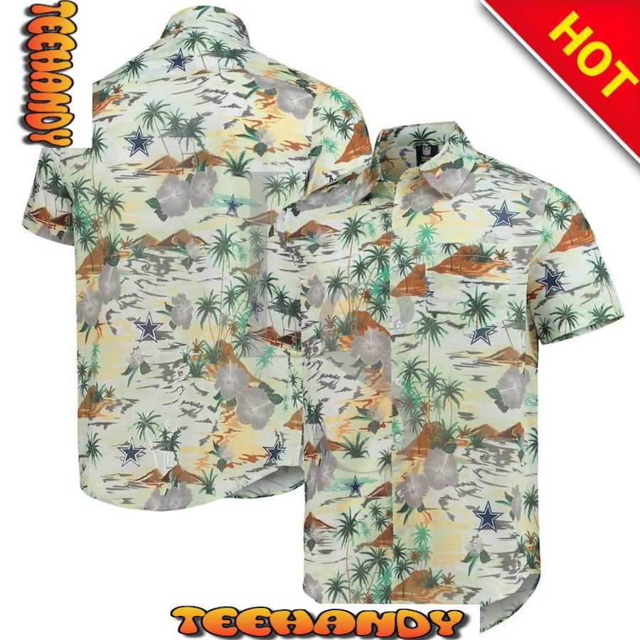 Dallas Cowboys Cream Paradise Floral Hawaiian Shirt