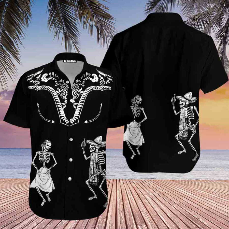 Dancing Skeleton Day Of The Dead Hawaiian Shirt