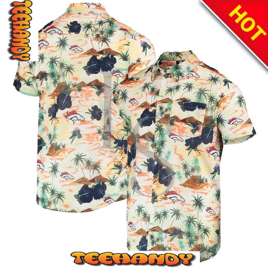 Denver Broncos Cream Paradise Floral Hawaiian Shirt