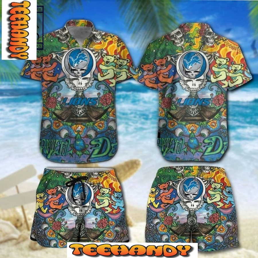 Detroit Lions Grateful Dead NFL Hawaii Shirt And Shorts