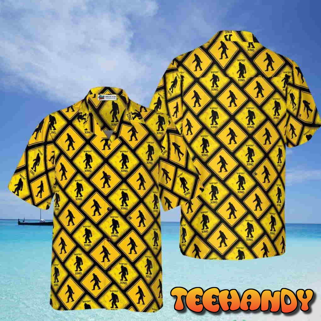 Diamond Pattern Caution Signs Bigfoot Hawaiian Shirt