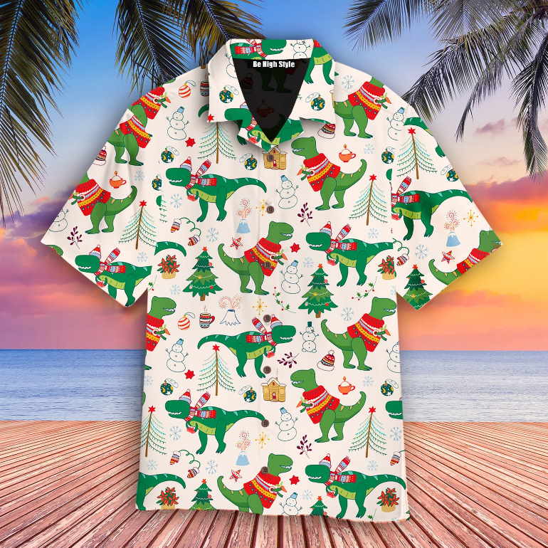 Dinosaur Rex Christmas In July Hawaiian Shirt