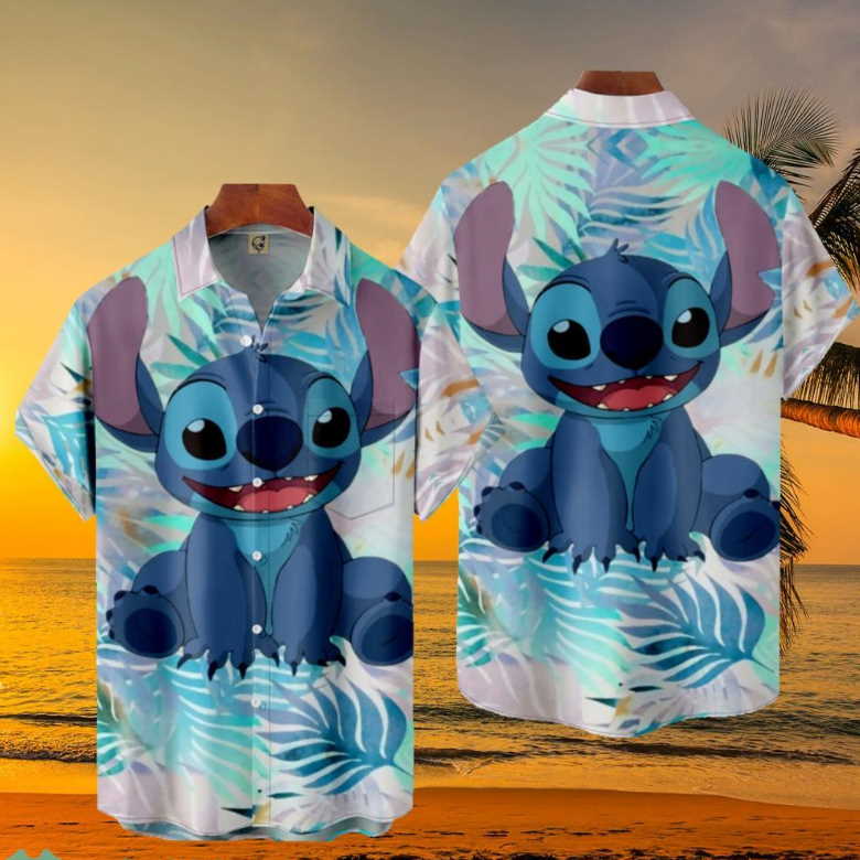 Disney Lilo And Stitch Shirt Chest Pocket Tropical Hawaiian Shirt