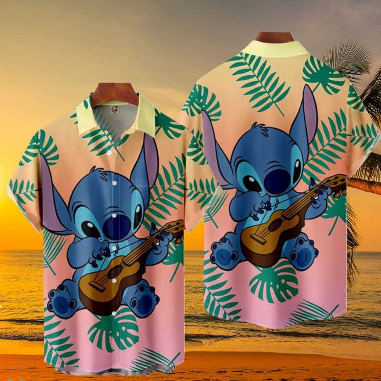 Disney Movies Lilo & Stitch Guitar Tropical Hawaiian Shirt