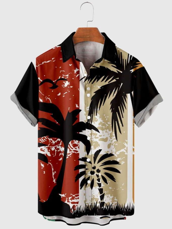 Distressed Colorblock Coconut Hawaiian Shirt
