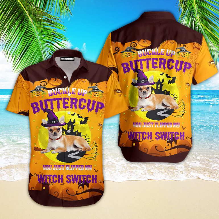 Dog Witch Halloween Buckle Up Butter Cup Hawaiian Shirt