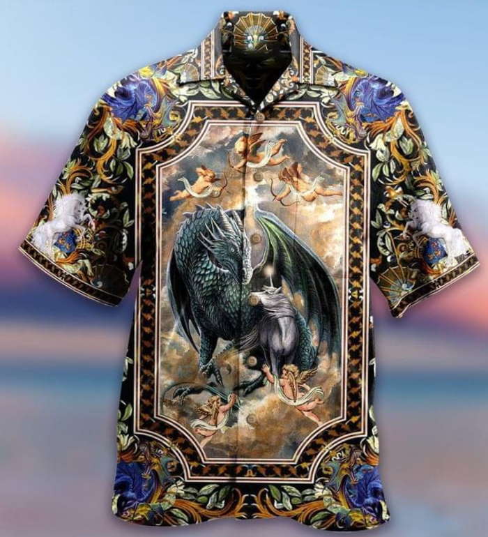 Dragin And Horse Print Hawaiian Shirt