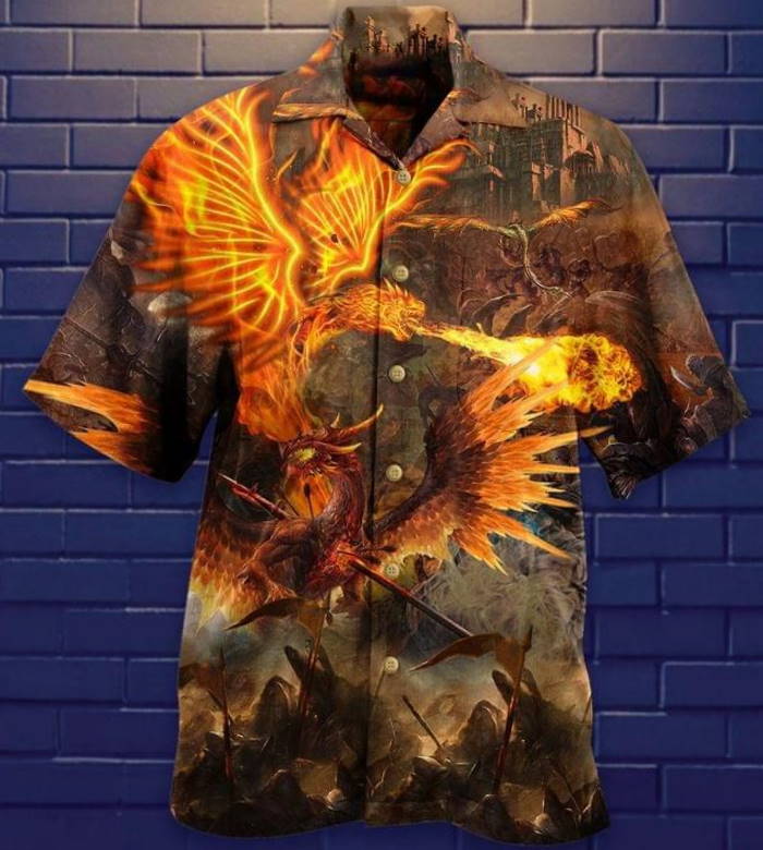 Dragon Fire Print Hawaiian Shirt