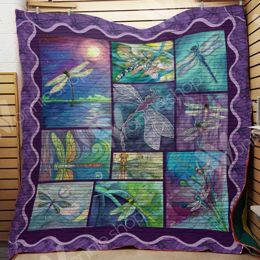 Dragonfly Shinning Moon 3D Quilt Blanket