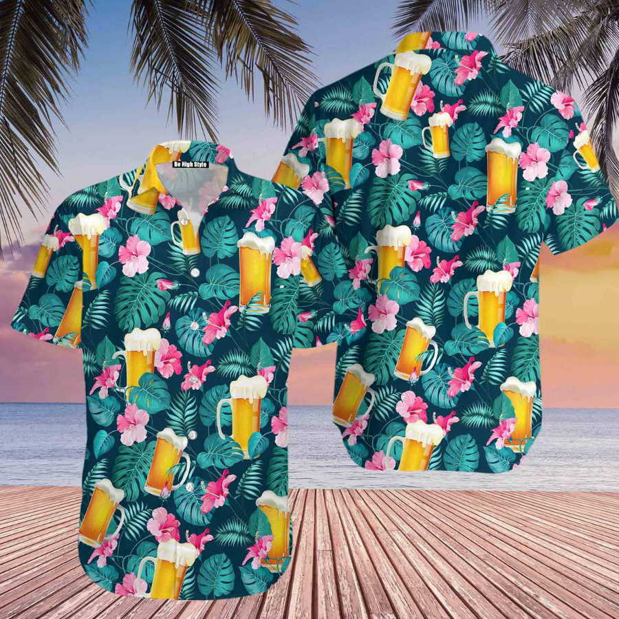 Drink Beer Alcohol Tropical Cool Design Aloha Hawaiian Shirt