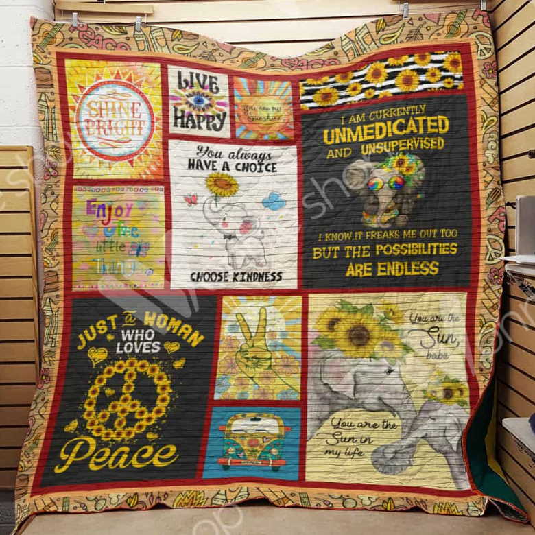 Elephant Hippie 3D Customized Quilt Blanket