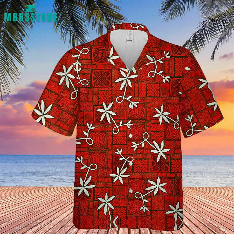 Elvis Presley Blue Red Color Unisex Summer Short-Sleeve Hawaiian Shirt