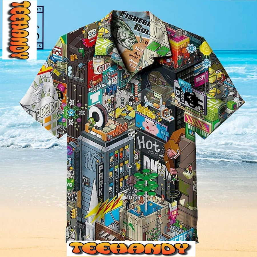 Explore The Pixel-Style New York Times Square Hawaiian Shirt