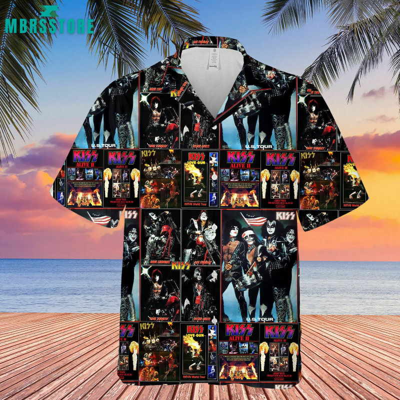 Fall In Love With Kiss Band Summer Shirt Gift For Dad Hawaiian Shirt