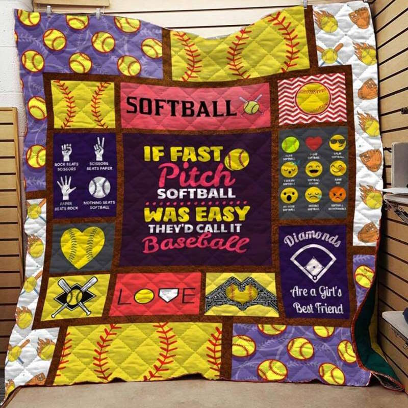 Fast Pitch Softball 3D Quilt Blanket