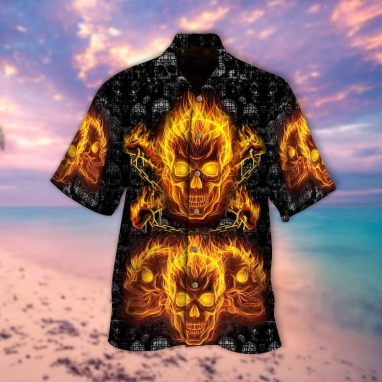 Fire Skull Halloween Beach Hawaiian Shirt