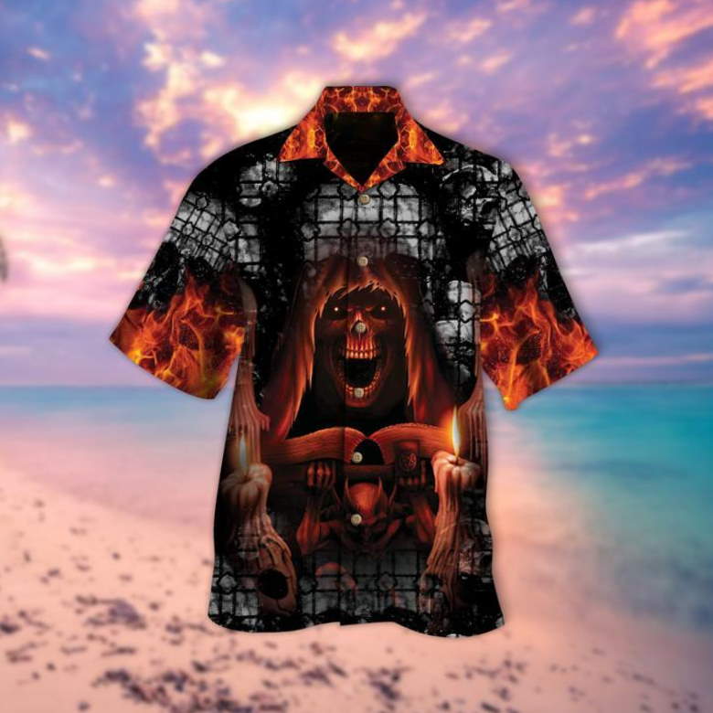 Fire Skull Halloween Hawaiian Shirt For Man And Woman