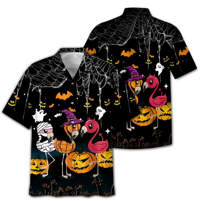 Flamingo Chibi Halloween Hawaiian Shirt