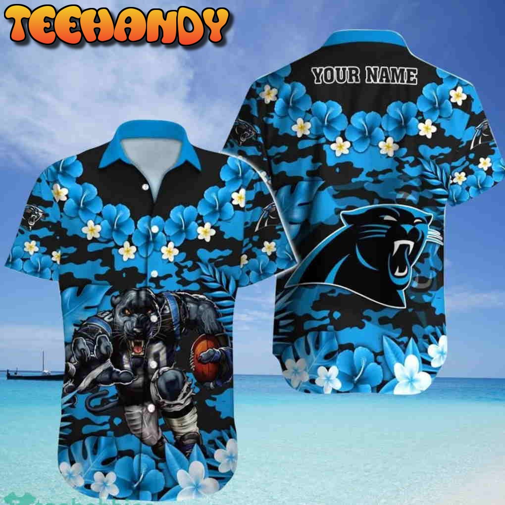 Carolina Panthers NFL Blue And White Short Sleeves Hawaiian Shirt