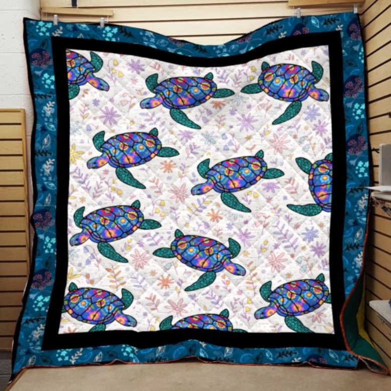 Floral Turtle 3D Customized Quilt Blanket