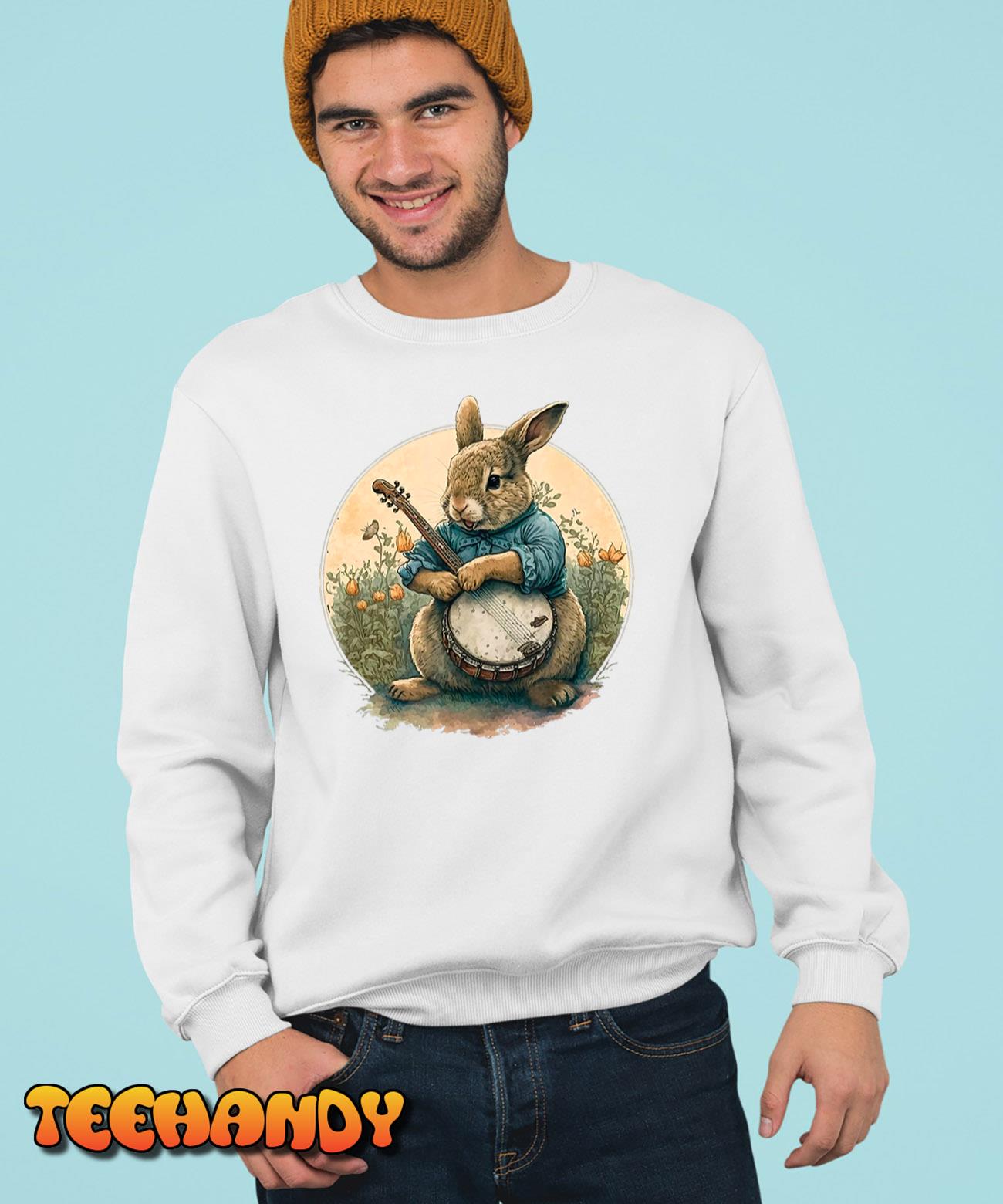 Funny Bunny Playing Banjo Guitar Music Rabbit Happy Easter T-Shirt