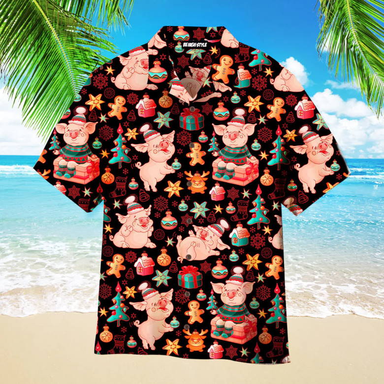 Funny Pig Merry Christmas Pattern Aloha Hawaiian Shirt