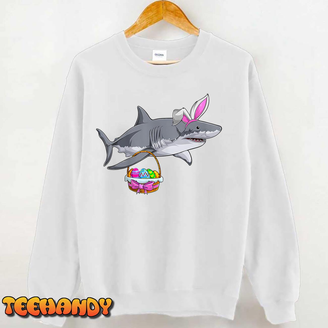 Funny Shark Egg Hunt Happy Easter Day Basket Cute Bunny Ears T-Shirt