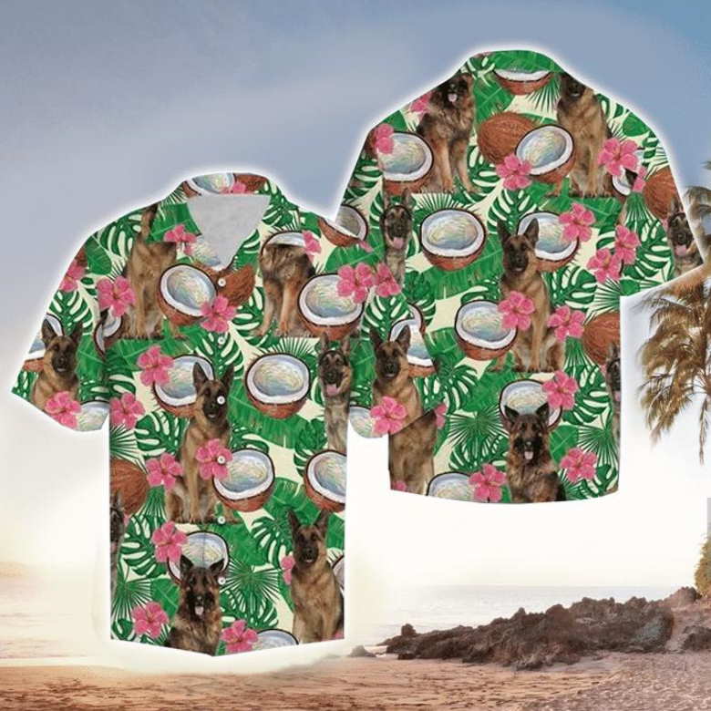 German Shepherd Dog Tropical Coconut Hawaiian Shirt