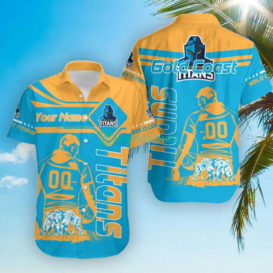 Gold Coast Titans NRL Custom Name And Number Pentagon Style Hawaiian Shirt