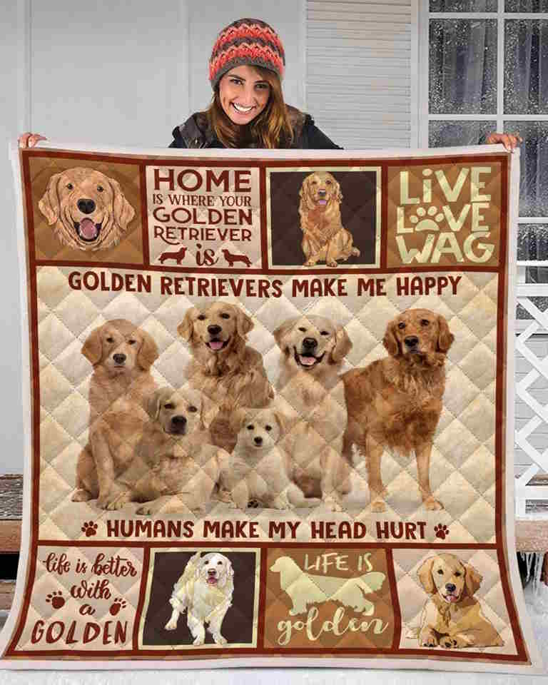 Golden Retriever Live Love Wag Christmas Gift 3D Quilt Blanket