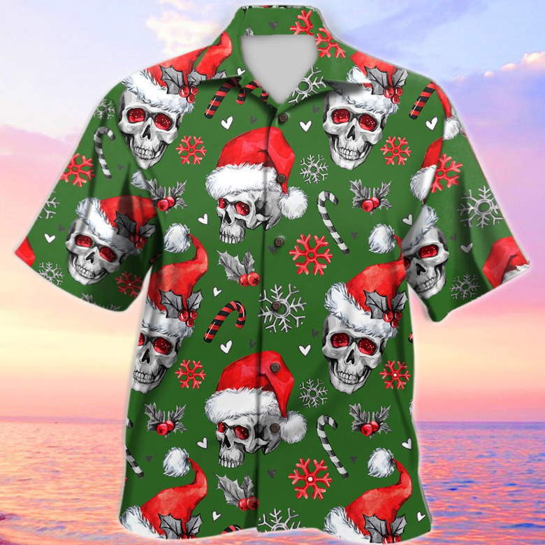 Green Christmas Skull Hawaiian Shirt