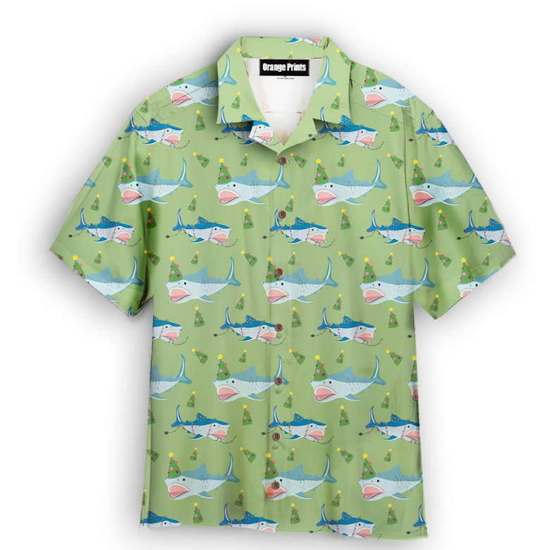 Green Shark Love Christmas In July Hawaiian Shirt