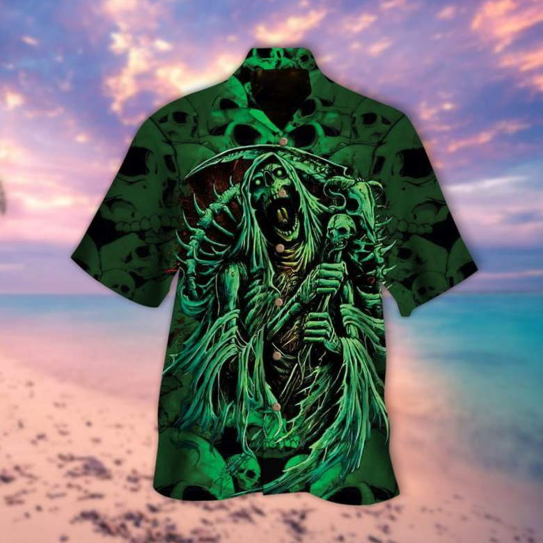 Green Skeleton Skull Halloween Hawaiian Shirt