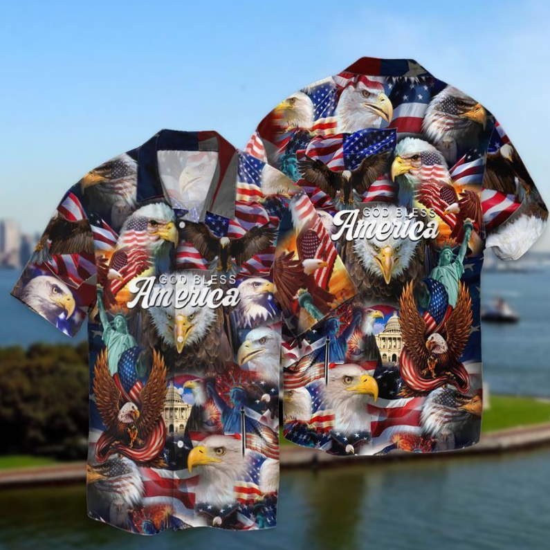 Happy 4th July Independence Day God Bless America Eagle Hawaiian Shirt