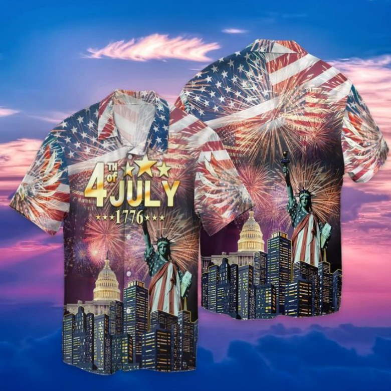 Happy 4th Of July Independence Day American Flag Statue Of Liberty Hawaiian Shirt