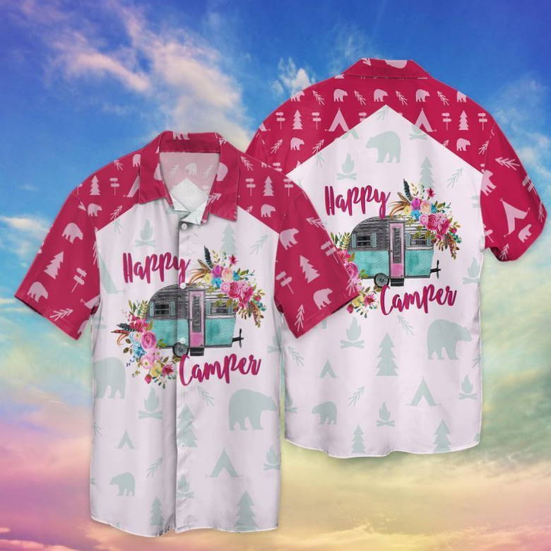 Happy Camper Bus And Flowers Hawaiian Shirt