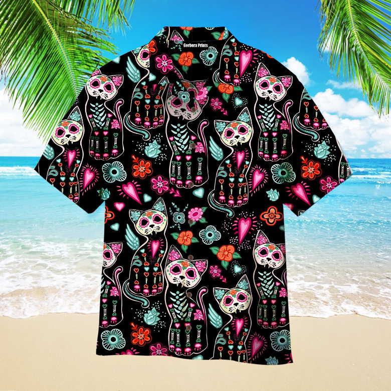 Happy Day Of The Dead Cats Aloha Hawaiian Shirts