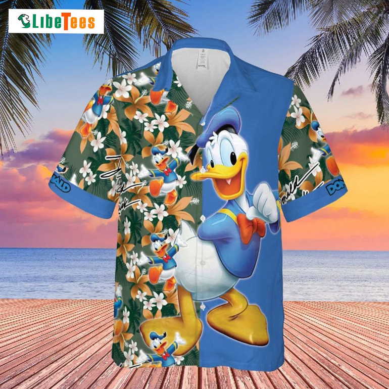 Happy Donald Floral Pattern, Donald Duck Hawaiian Shirt