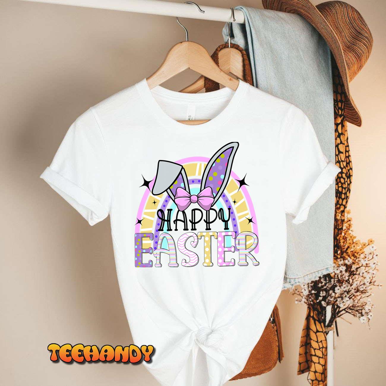 Happy Easter Bunny Rabbit Face Funny Easter Day Rainbow T-Shirt