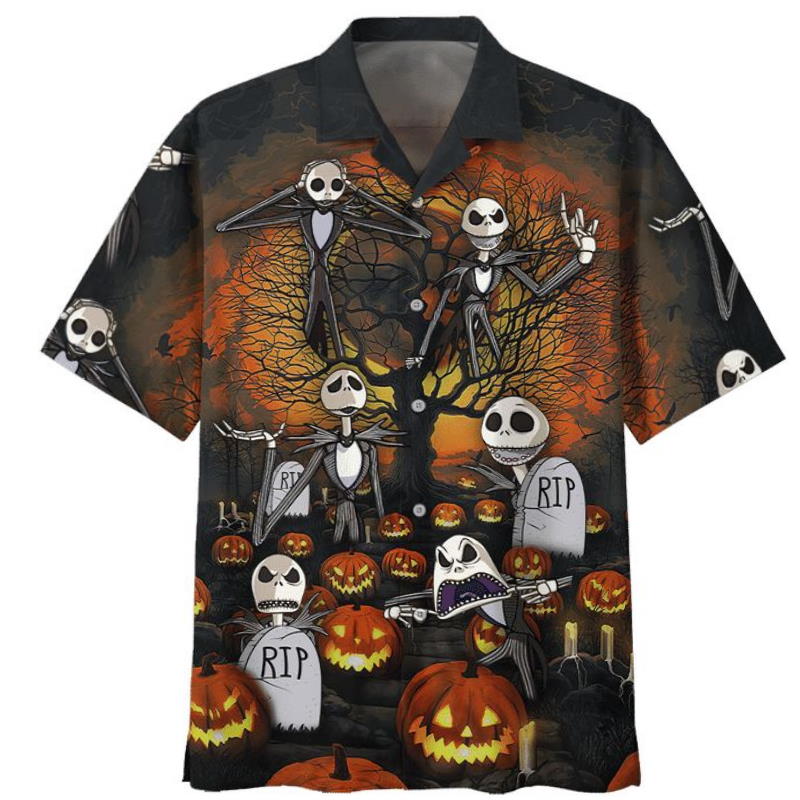 Happy Halloween Jack Skellington Print Hawaiian Shirt