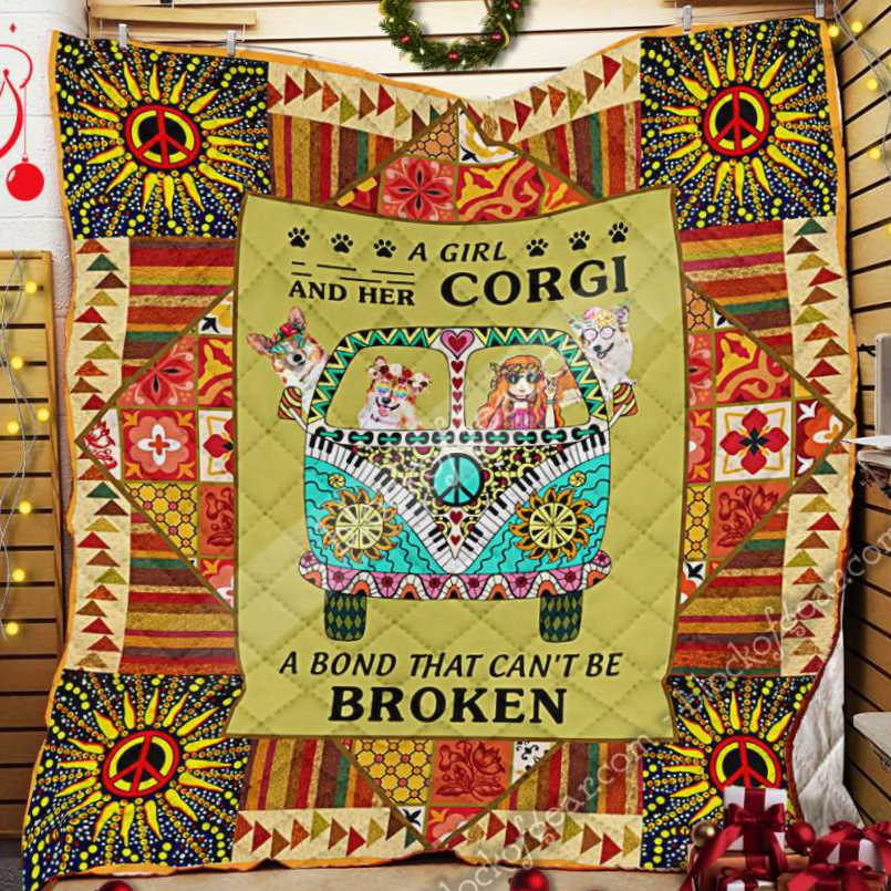 Hippie Girl And Corgi Slb 3D Quilt Blanket