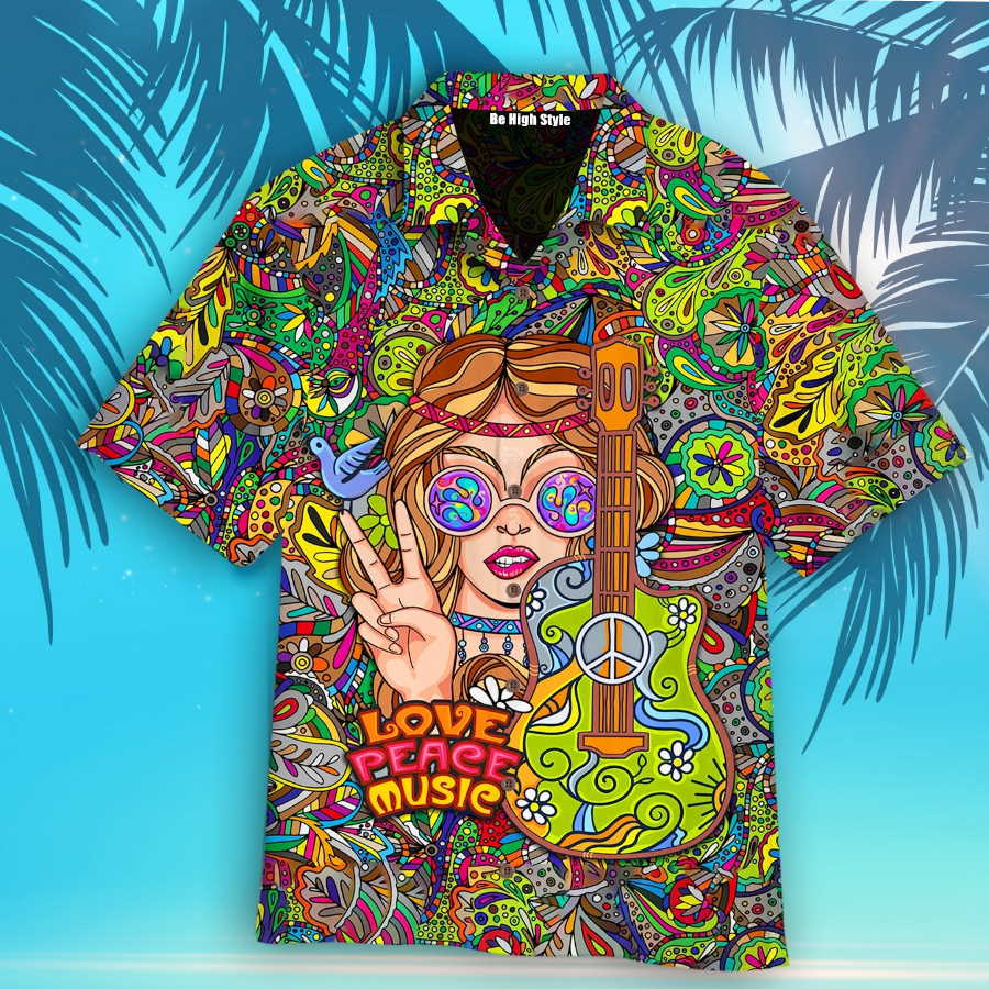 Hippie Music Love Peace Music Aloha Hawaiian Shirt